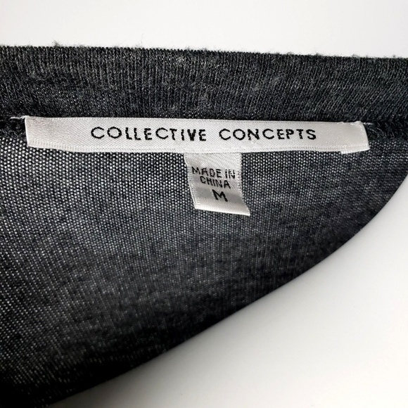 COLLECTIVE CONCEPTS Gray Ribbon Pockets Tie Front Short Sleeve Top Shirt Size M - Picture 5 of 7